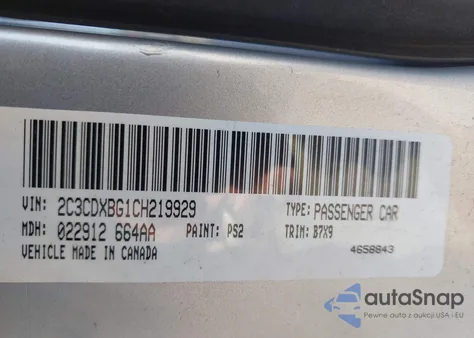 2012 Dodge Charger Se z USA, uszkodzony, nr VIN 2C3CDXBG1CH219929
